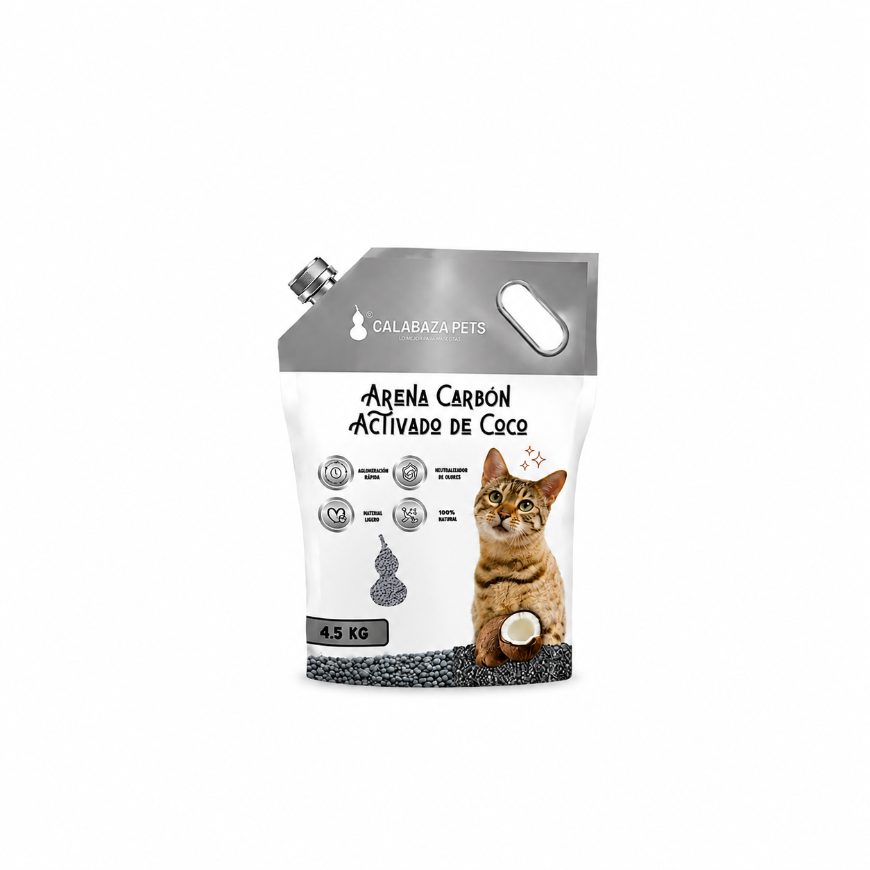 Arena Sanitaria Premium Calabaza Carbón Activado de Coco 4.5 kg
